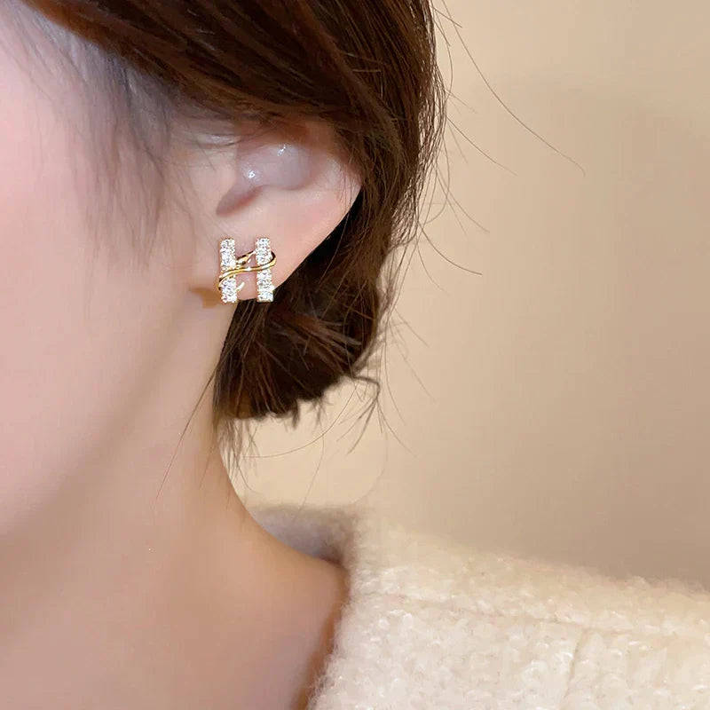 "Design Sense Gold Color Snake Wrapped Letters Stud Earrings"